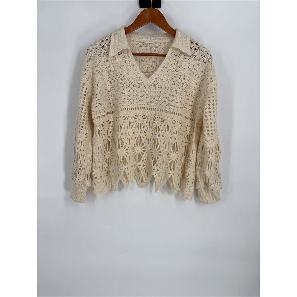 Solitaire‎ Womens Crochet Cropped Sweater Small Oversized Boho Festival Hippie
